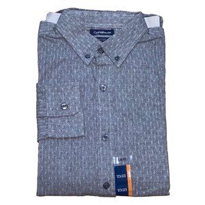 Croft and Barrow Easy Care Slim Fit Gray Jacquard Diamond Button Down Large Mens